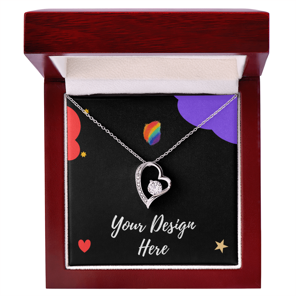 Heart-shaped silver pendant necklace with diamond in elegant wooden jewelry box
